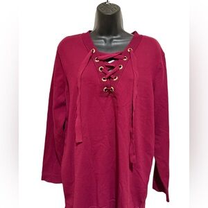Women's Lace-Up Burgundy Sweater by INC.